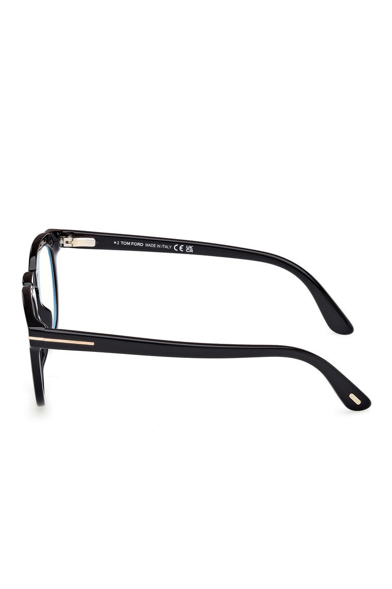 50mm Small Round Blue Light Blocking Glasses, Alternate, color, BLACK ECO / T LOGO