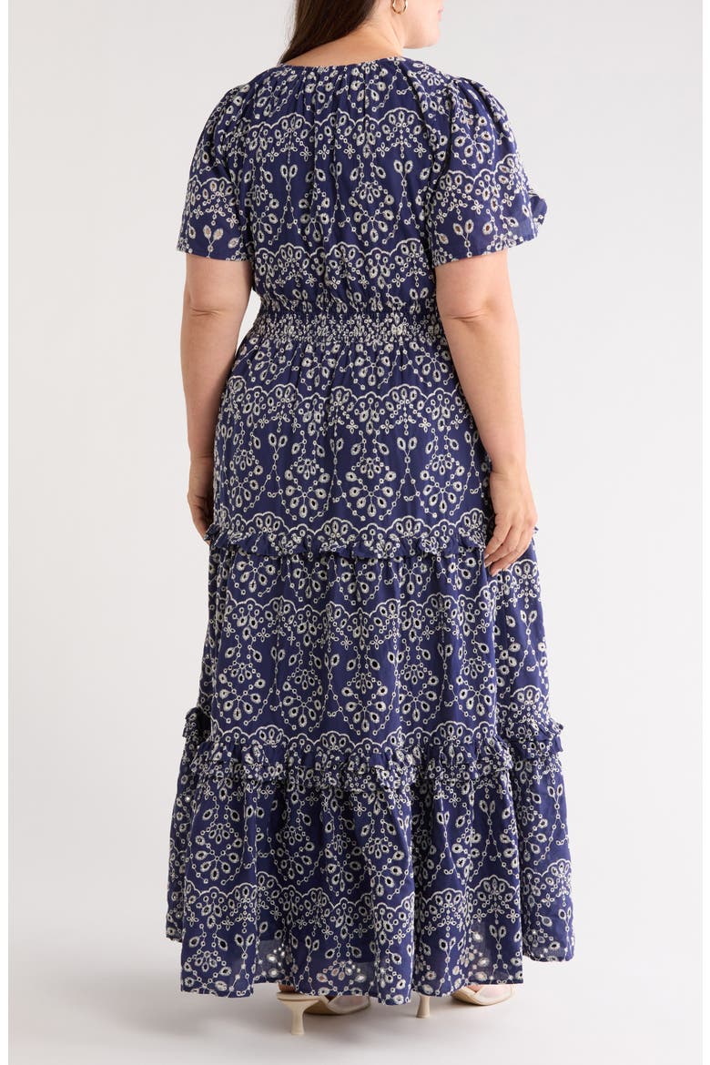 Viridiana Tiered Floral Eyelet Maxi Dress, Alternate, color, DENIM BLUE