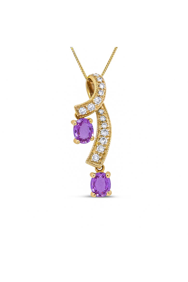 14K Yellow Gold 6x4mm Oval Pink Sapphire and 1/5 Cttw Diamond Pendant Necklace -, Main, color, Yellow