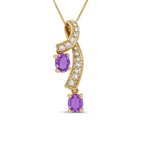 14K Yellow Gold 6x4mm Oval Pink Sapphire and 1/5 Cttw Diamond Pendant Necklace -