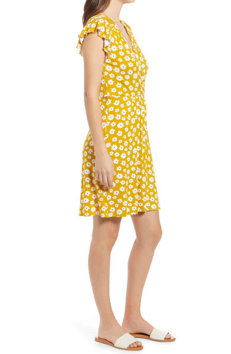 Loveappella Floral Wrap Front Flutter Sleeve Dress, Alternate, color,