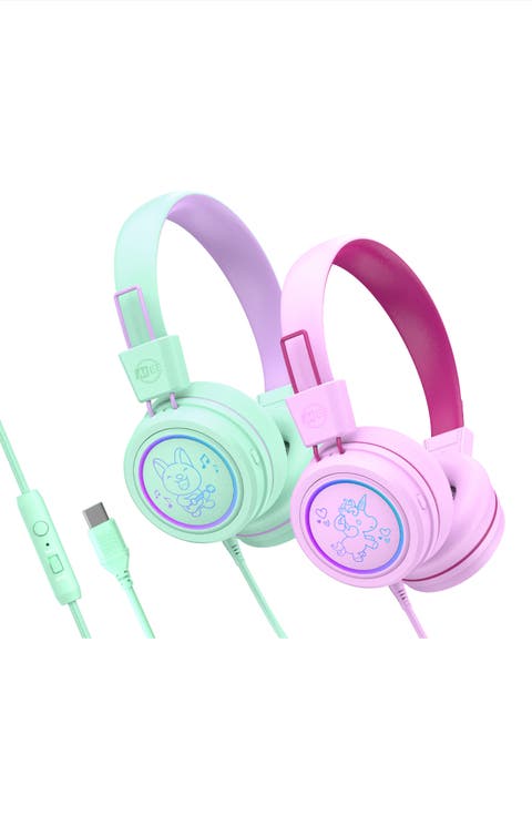 KidJamz KJ55U (2 Pack) USB-C Kid
s Headphones w/ LED Lights