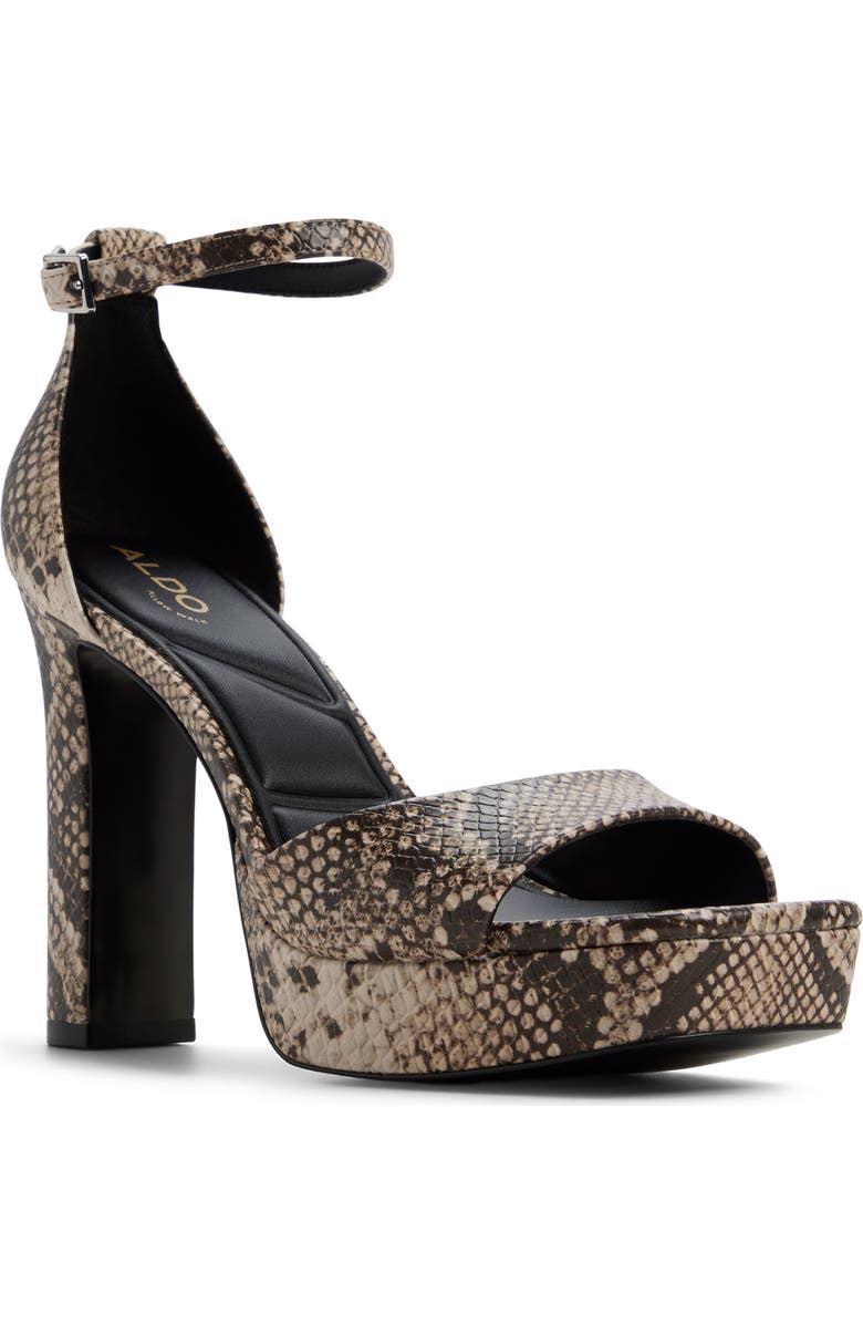 ALDO Eleonia Ankle Strap Platform Sandal, Main, color, Open Brown