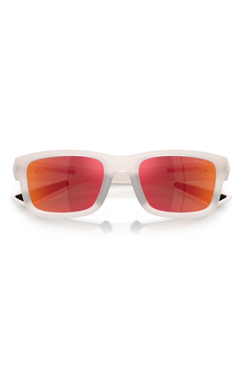 Prada Linea Rossa 54mm Mirrored Irregular Sunglasses, Alternate, color, Crystal / Brown Orange