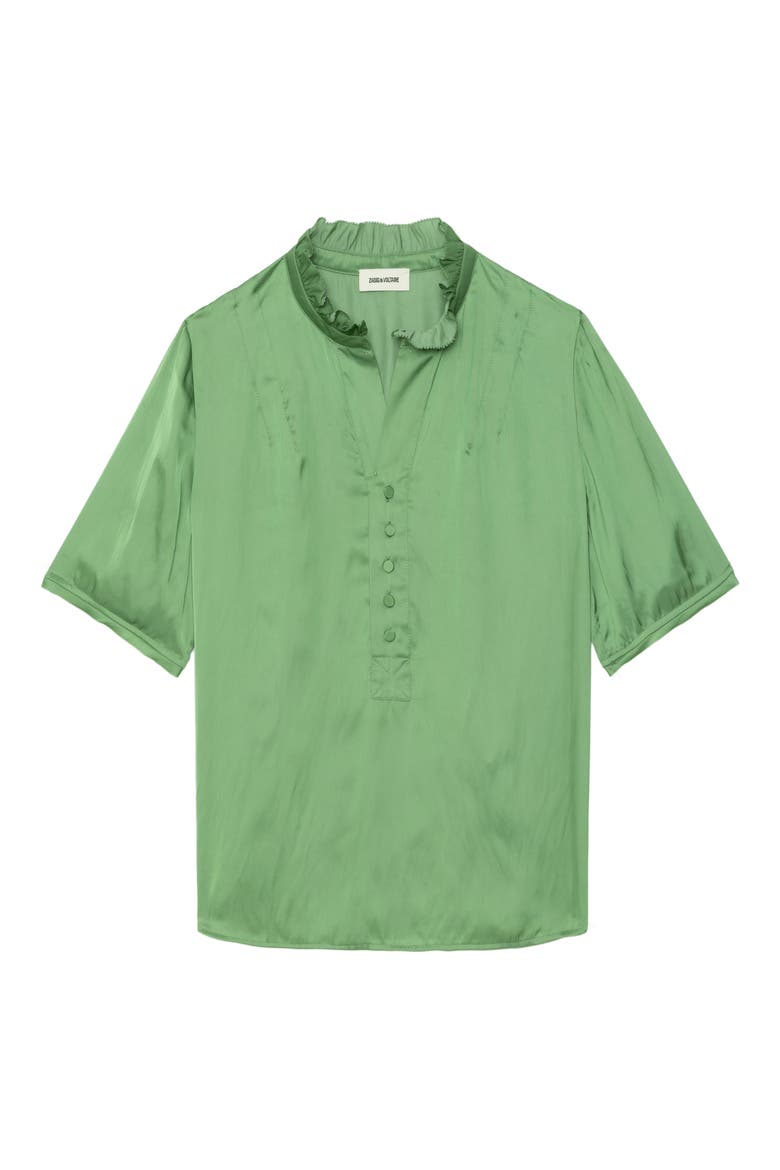 Topher Ruffle Neck Satin Popover Top, Alternate, color, VERVEINE