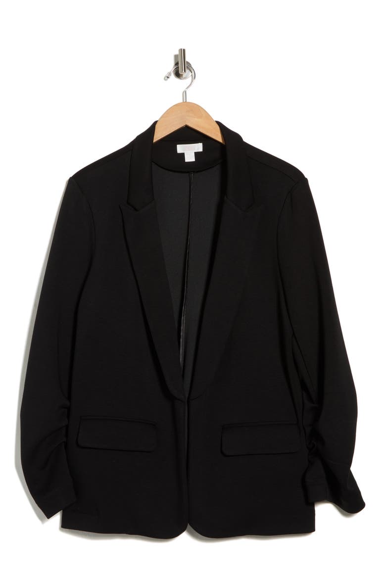 Scrunch Sleeve Scuba Knit Blazer, Alternate, color, BLACK