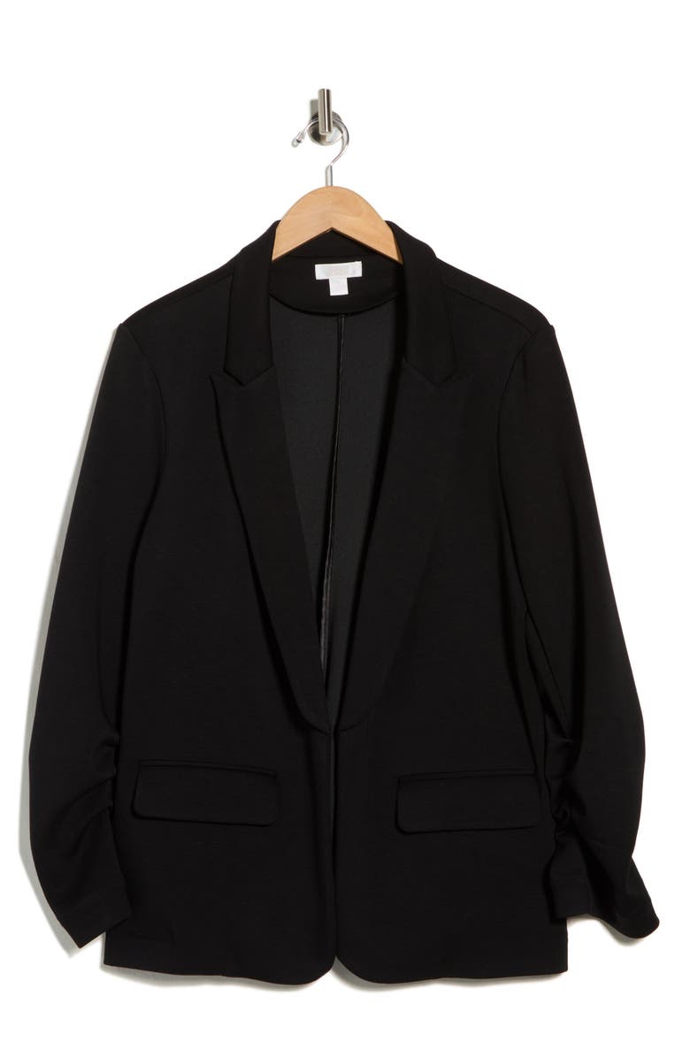 NORDSTROM RACK Scrunch Sleeve Scuba Knit Blazer, Alternate, color, Black