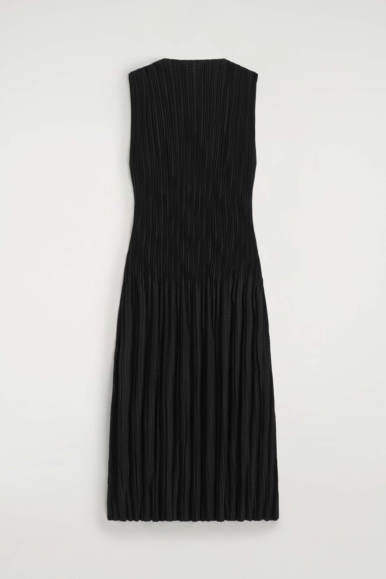 Pleated Jacquard Sleeveless Maxi Dress, Alternate, color, BLACK