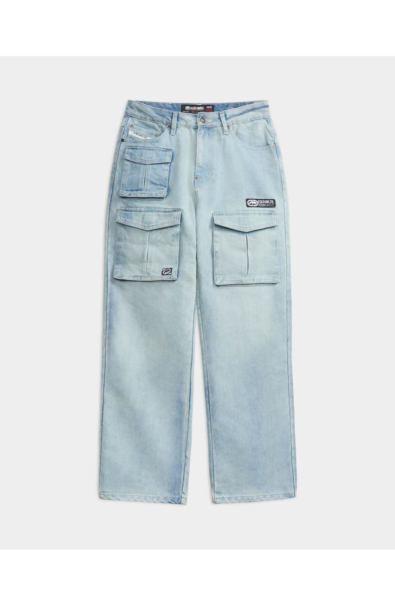 Ecko Unltd. Triple Cargo Wide Denim Pants, Main, color, Light Indigo Wash