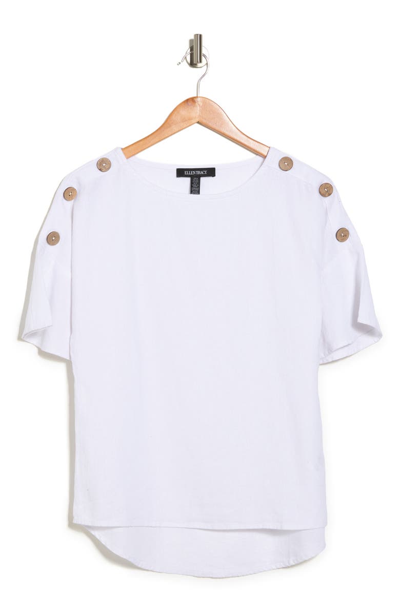 Ellen Tracy Round Neck Button Detail Linen Blend Top, Alternate, color, 