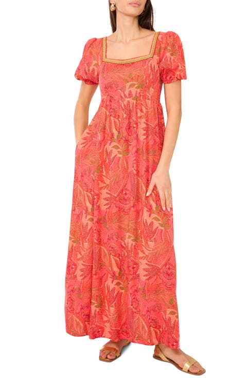 Square Neck Puff Sleeve Empire Waist Maxi Dress