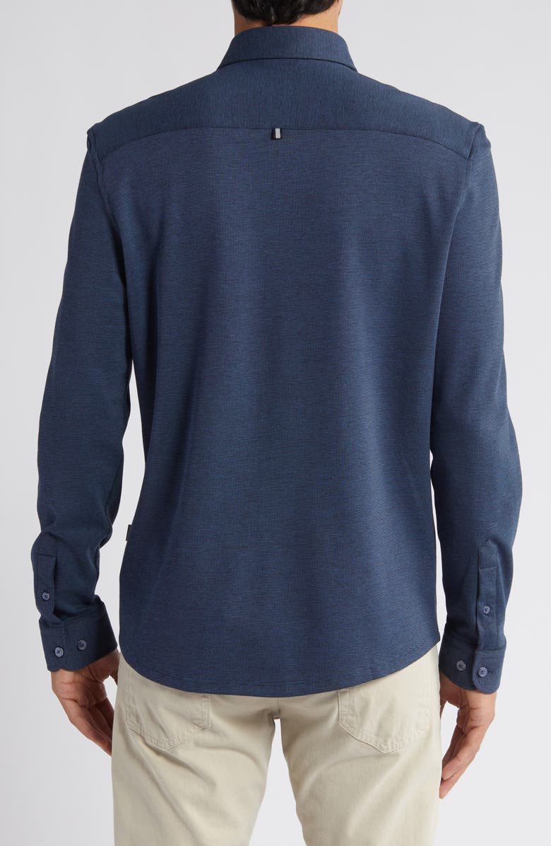 Stone Rose Solid Performance Piqué Button-Up Shirt, Alternate, color, Navy