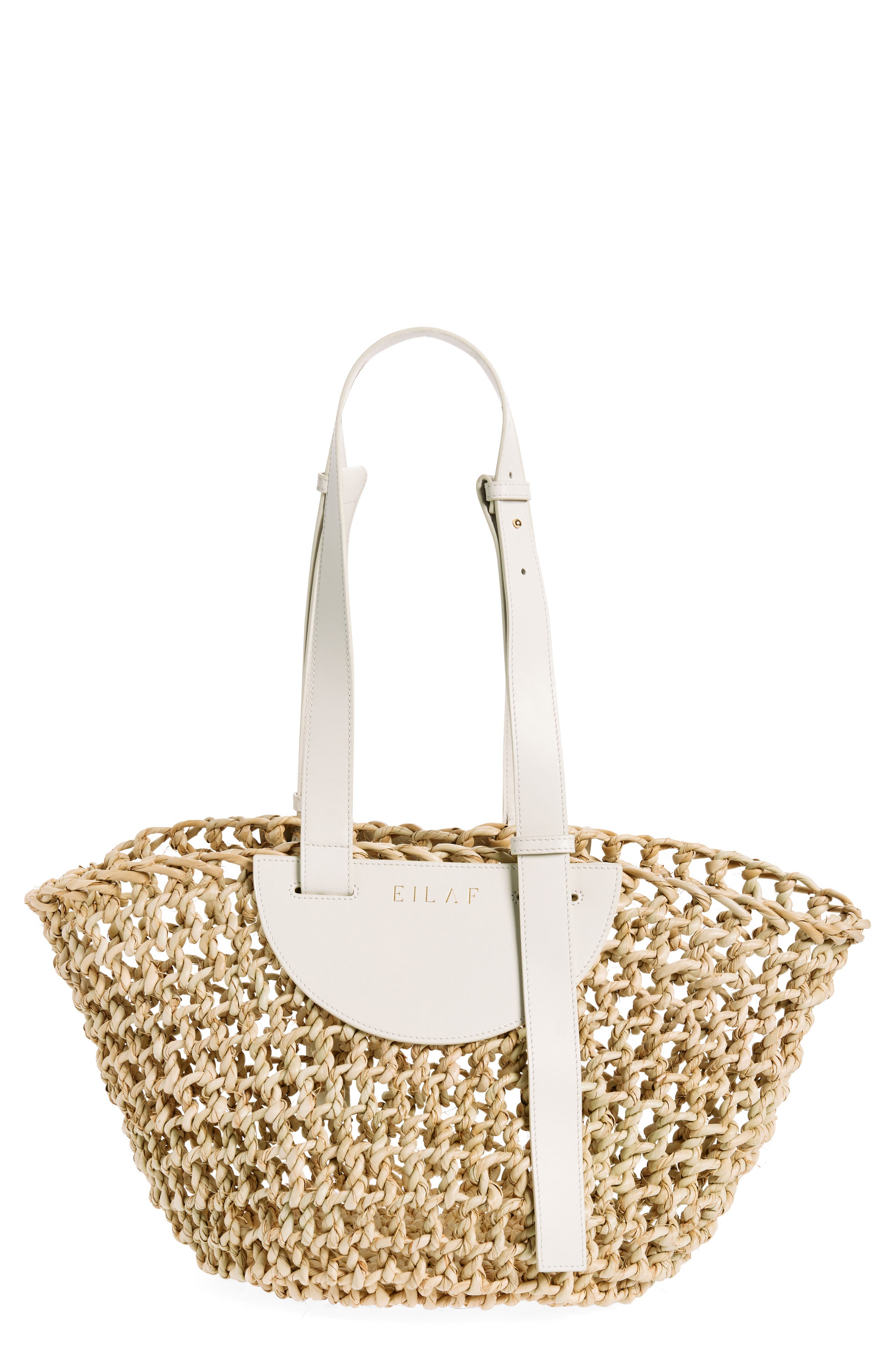 Large Dom Woven Palm Straw Tote, Main, color, OFF WHITE