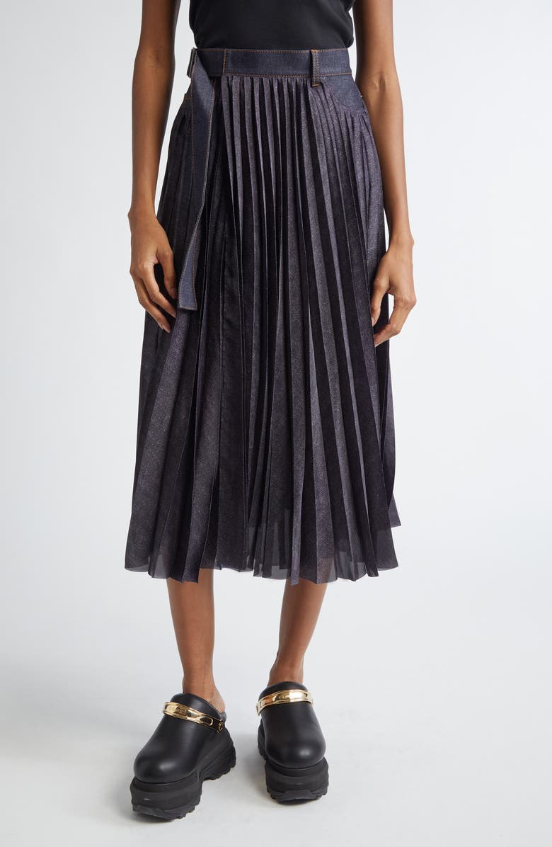 Sacai Pleated Mixed Media Wrap Skirt, Main, color,