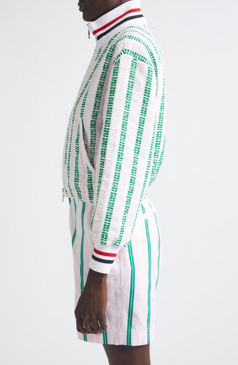 Thom Browne Rep Stripe Tweed Varsity Jacket, Alternate, color, Light Pink
