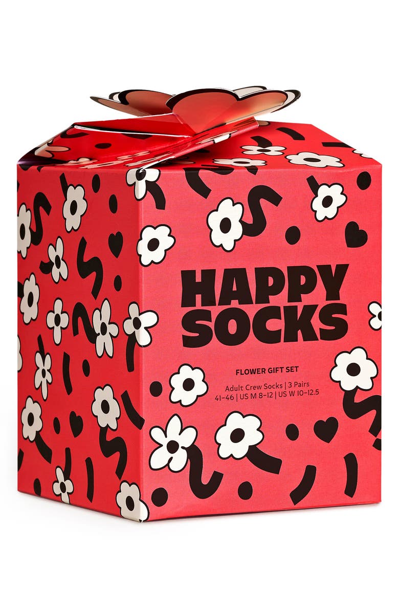 Happy Socks Flowers Assorted 3-Pack Crew Socks Gift Box, Alternate, color,