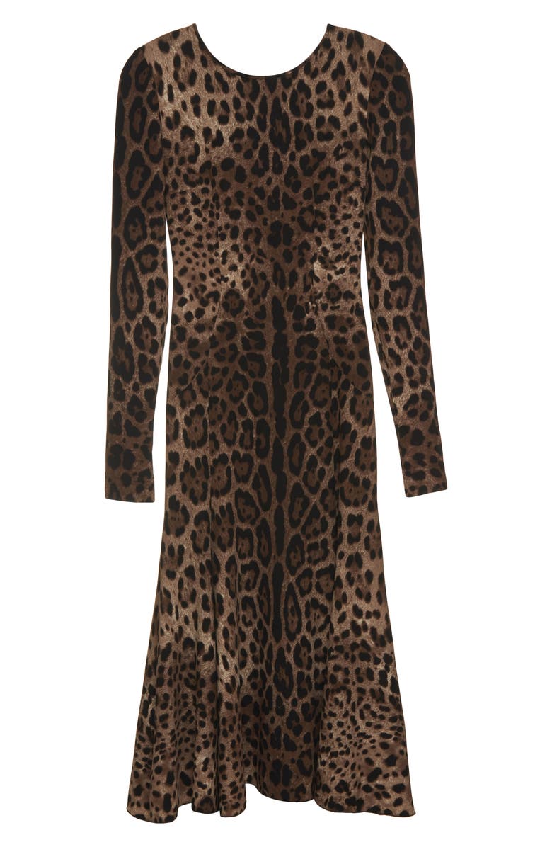 Dolce&Gabbana Leopard Print Long Sleeve Cady Midi Dress, Alternate, color,
