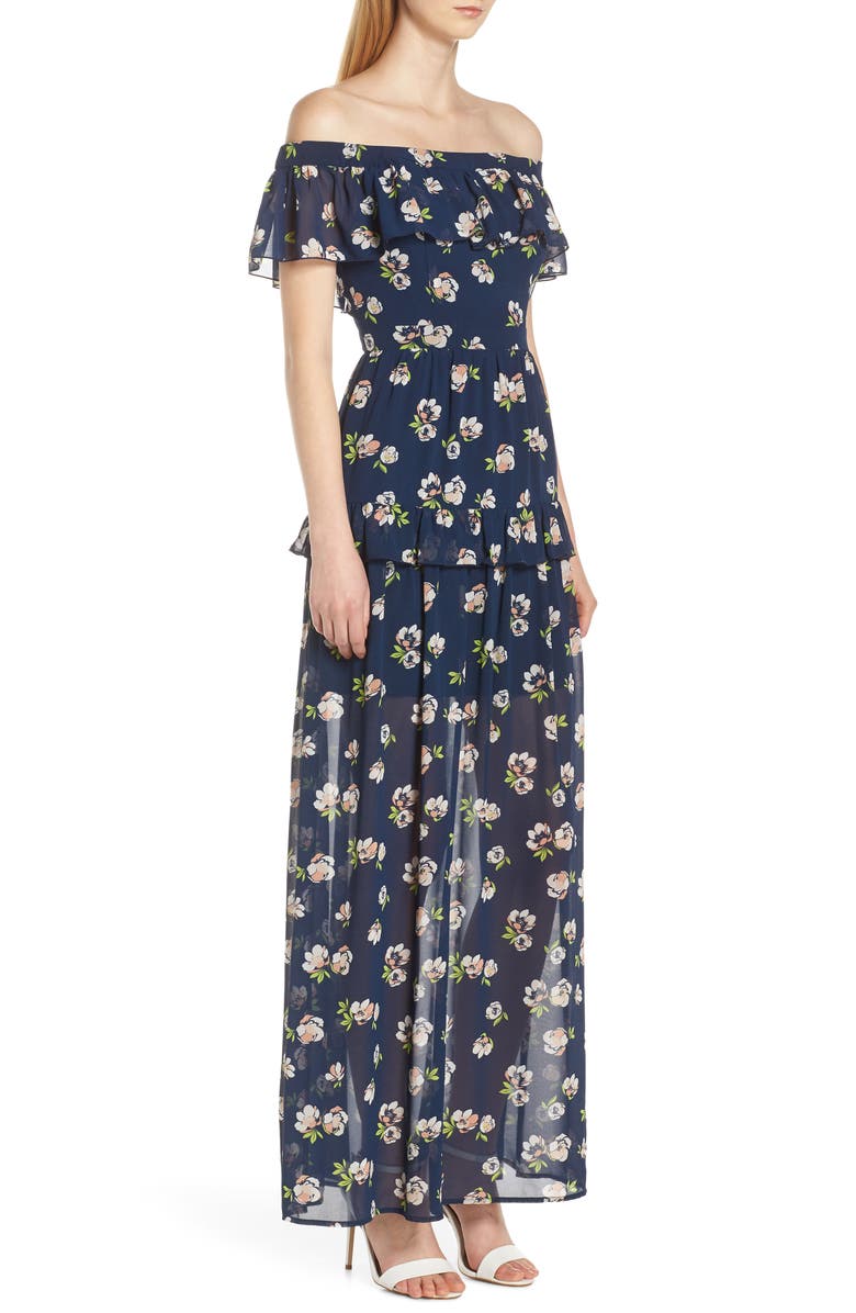 Charles Henry Off the Shoulder Ruffle Maxi Dress, Alternate, color, 