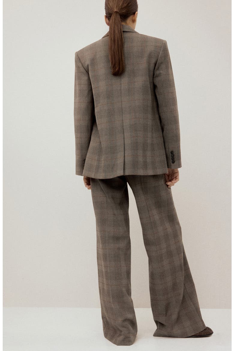 Check High Rise Straight Leg Pants, Alternate, color, BROWN