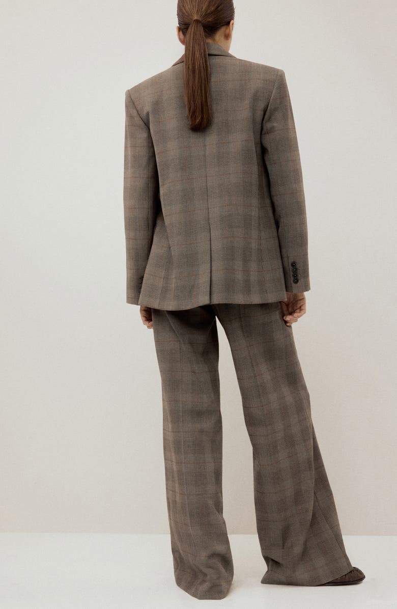 MANGO Check High Rise Straight Leg Pants, Alternate, color, Brown