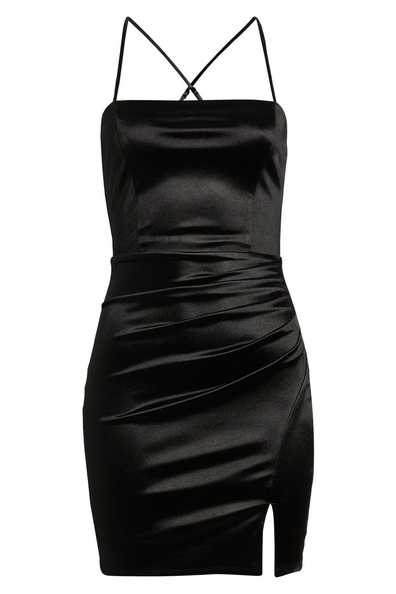 Cross Back Satin Minidress, Alternate, color, BLACK