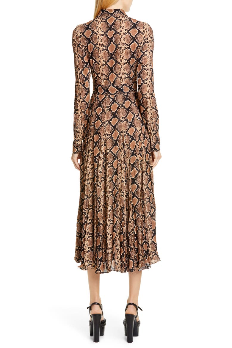 Belted Long Sleeve Crushed Georgette Shirtdress, Alternate, color, SUNTAN/ BLACK