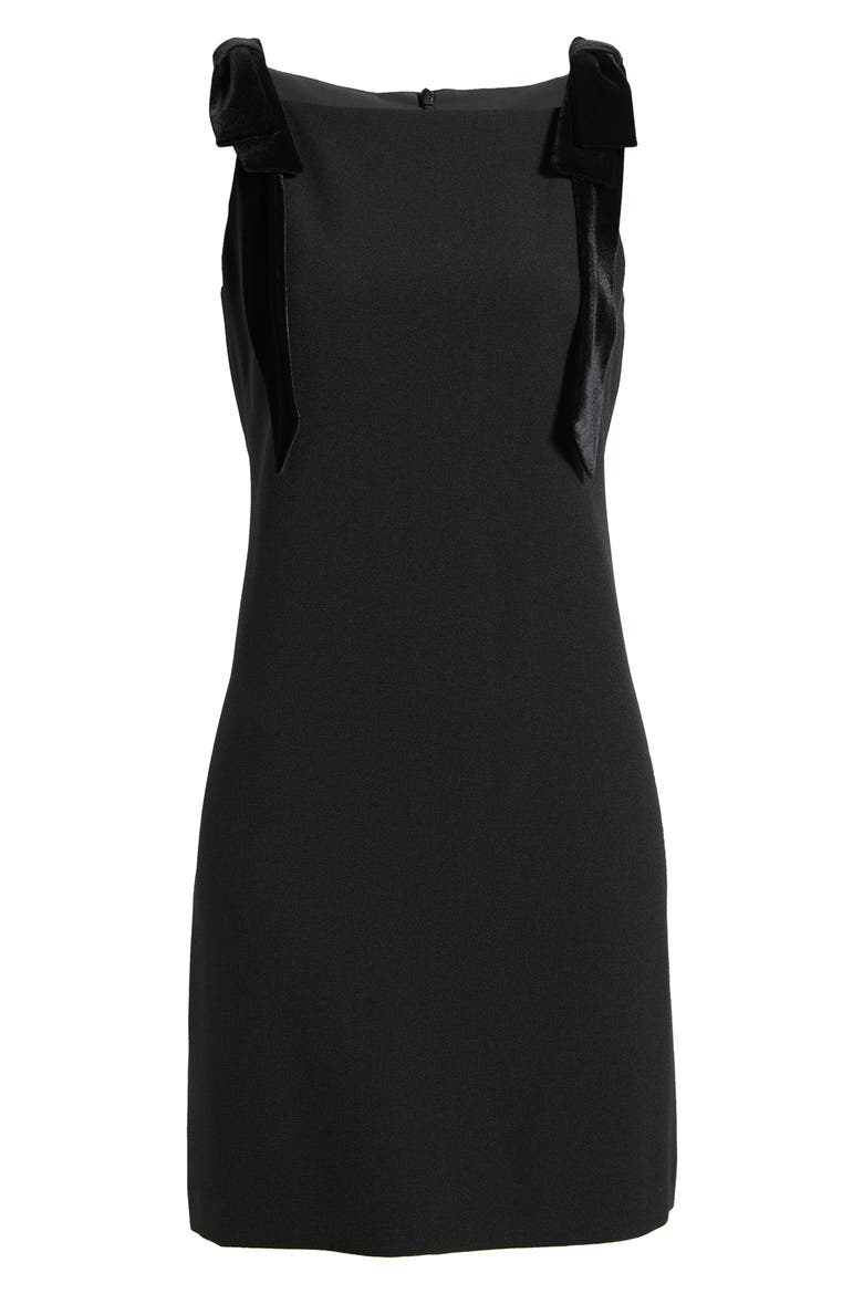 Velvet Bow Stretch Crepe Dress, Alternate, color, BLACK