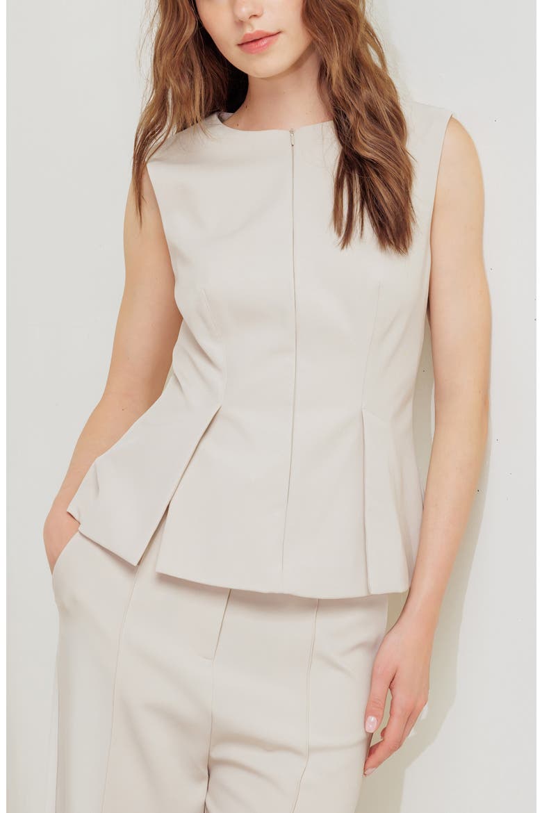Pleated Peplum Sleeveless Top, Main, color, LIGHT BEIGE