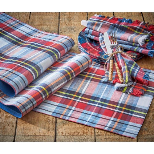 Tag Weekend Plaid Red Blue Black Cotton Table Runner Décor In Multi