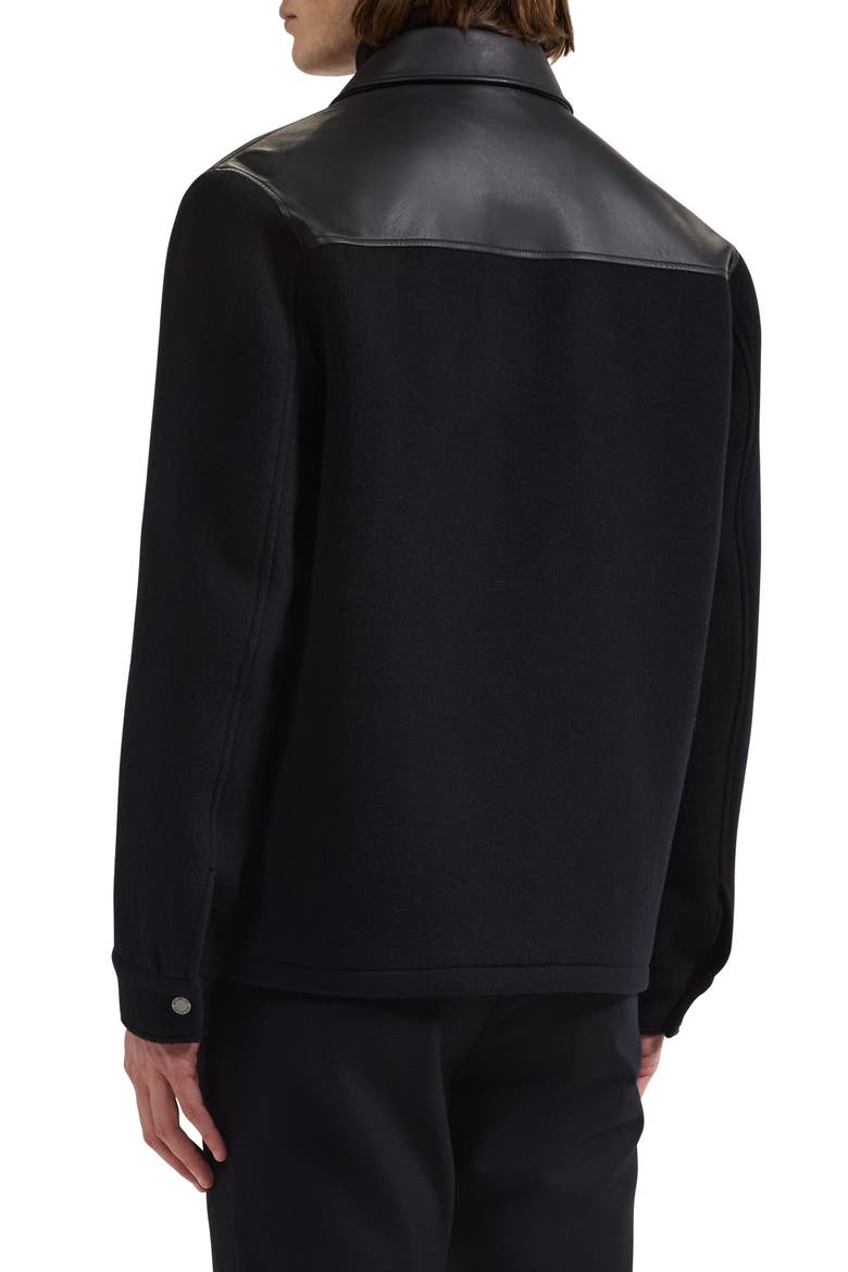 Leather Trim Shirt Jacket, Alternate, color, BLACK