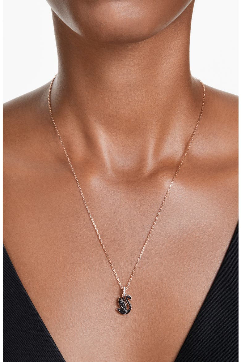 Swan Crystal Pendant Necklace, Alternate, color, BLACK