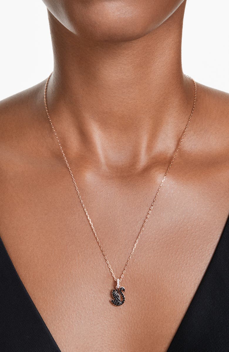 Swarovski Swan Crystal Pendant Necklace, Alternate, color, Black