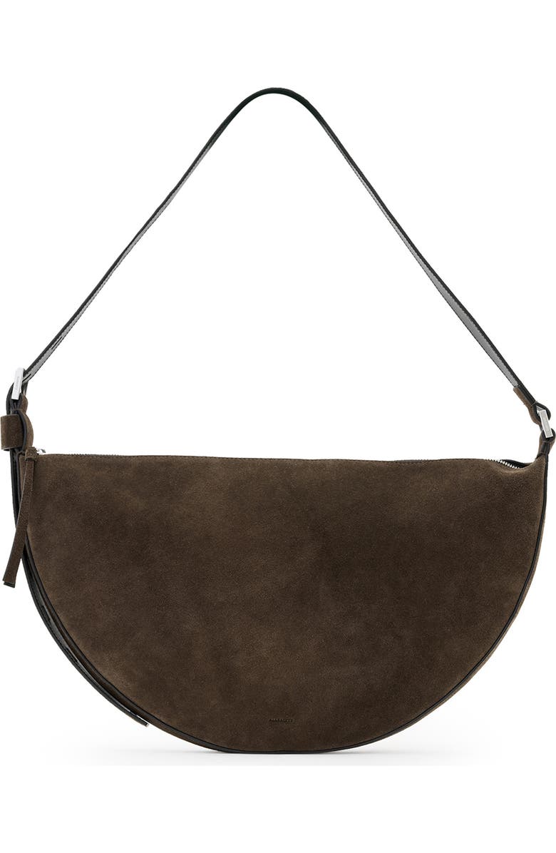AllSaints Half Moon Suede Shoulder Bag, Alternate, color, Fango Brown