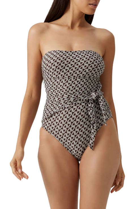 Munich Print Strapless One-Piece Swimsuit