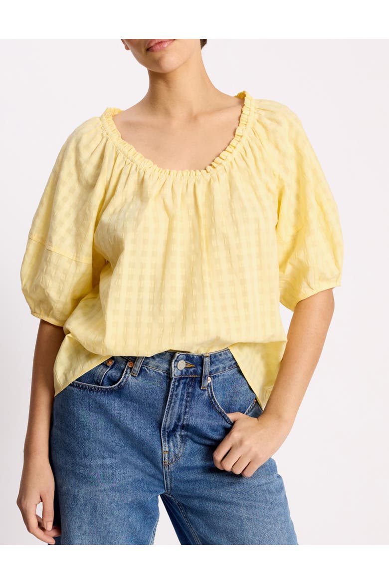 Seersucker Puff Sleeve Blouse, Alternate, color, Lemon