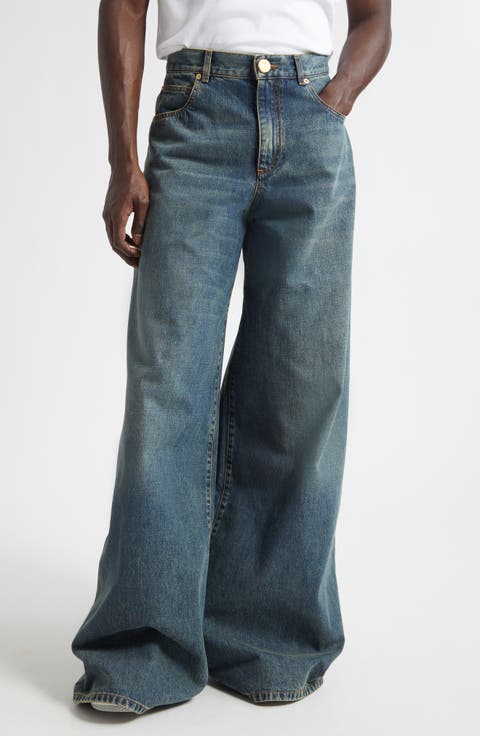 Wide Leg Jeans (Dark Blue/Cognac)