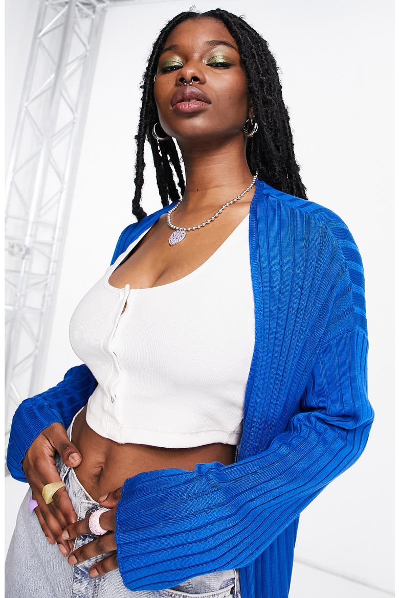 Longline Rib Cardigan, Alternate, color, MID BLUE
