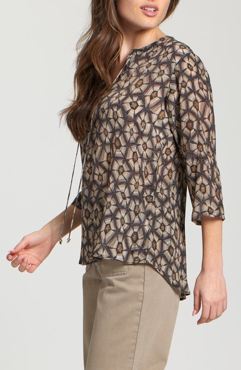 APNY Print Tassel Split Neck Chiffon Top, Alternate, color, Cream Multi