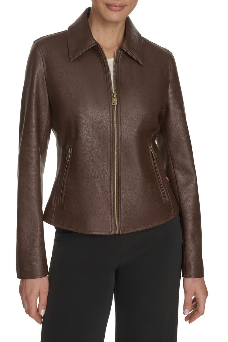 Racer Faux Leather Jacket, Main, color, DARK BROWN