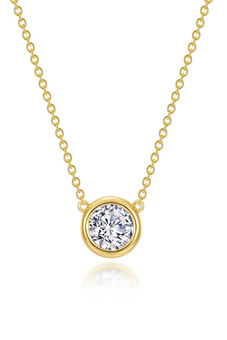 Bezel Simulated Diamond Solitaire Pendant Necklace, Main, color, WHITE GOLD