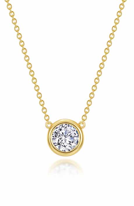 Bezel Simulated Diamond Solitaire Pendant Necklace