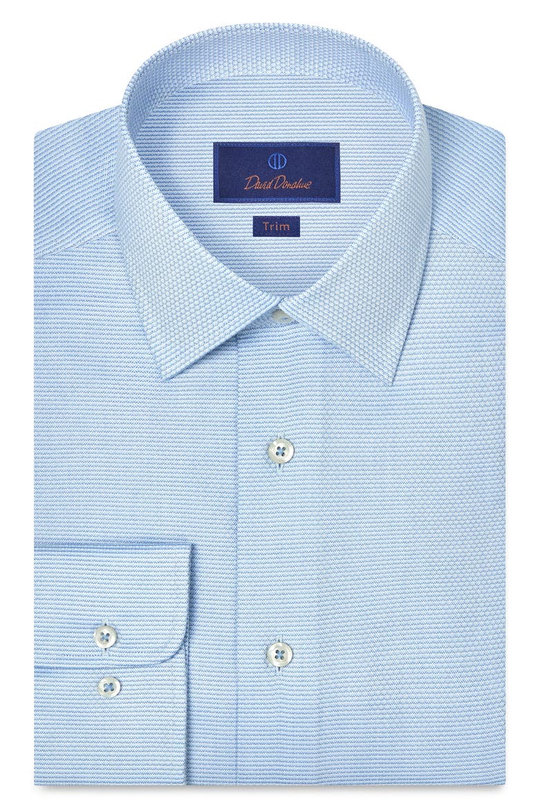 Trim Fit Microcheck Cotton Dobby Dress Shirt, Main, color, BLUE