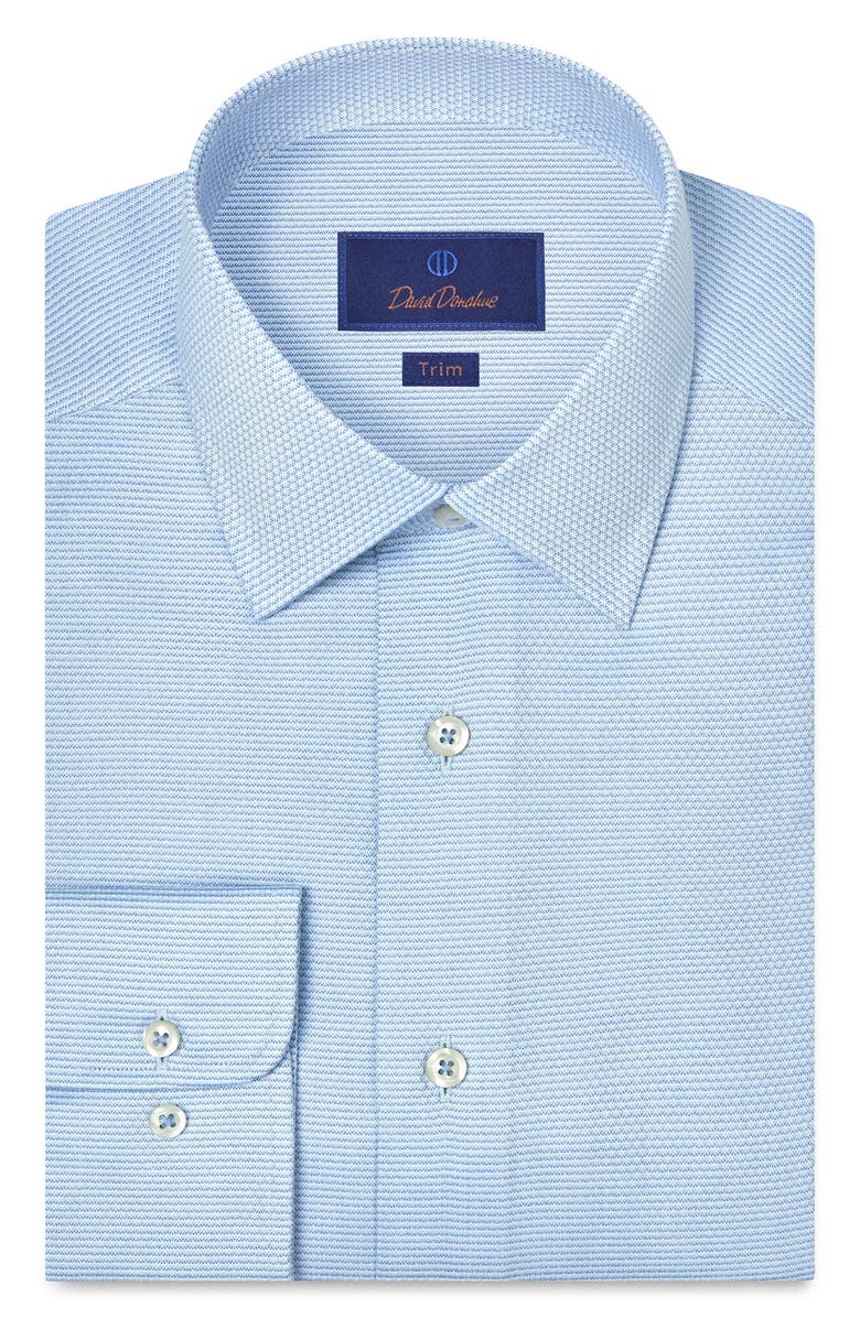 David Donahue Trim Fit Microcheck Cotton Dobby Dress Shirt, Main, color, Blue