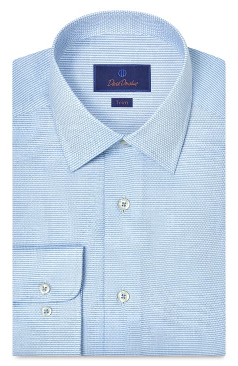 Trim Fit Microcheck Cotton Dobby Dress Shirt