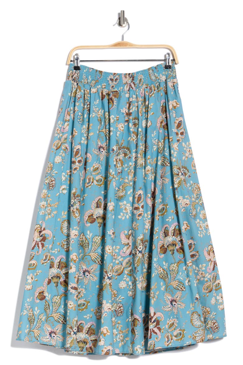 Floral Paisley Smocked Waist Stretch Cotton Skirt, Alternate, color, DREAM GARDEN PRINT