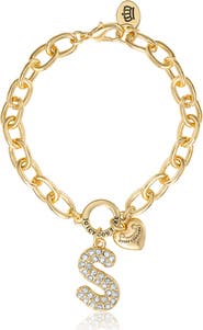 Juicy Couture Pavé Initial Charm Bracelet, 7.5'' Gold Tone Link