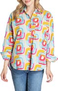 APNY Oversize Feather Print Button-Up Shirt