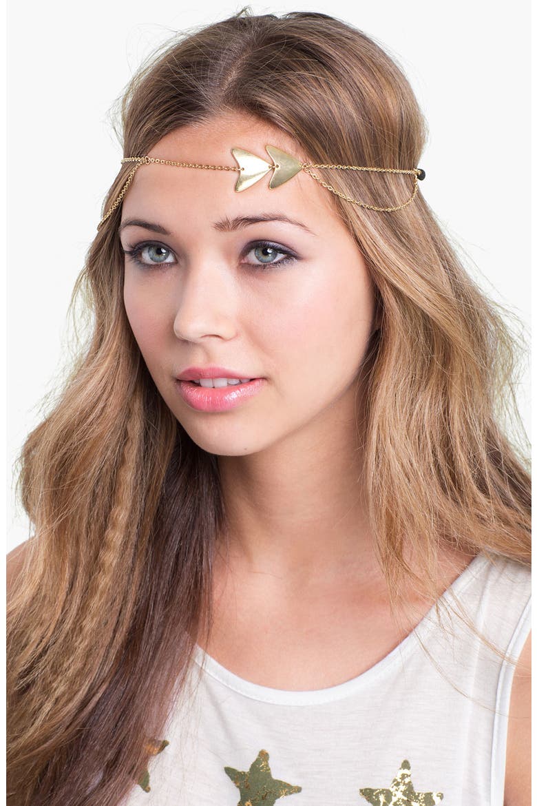 'Arrow Chain' Head Wrap, Main, color, GOLD