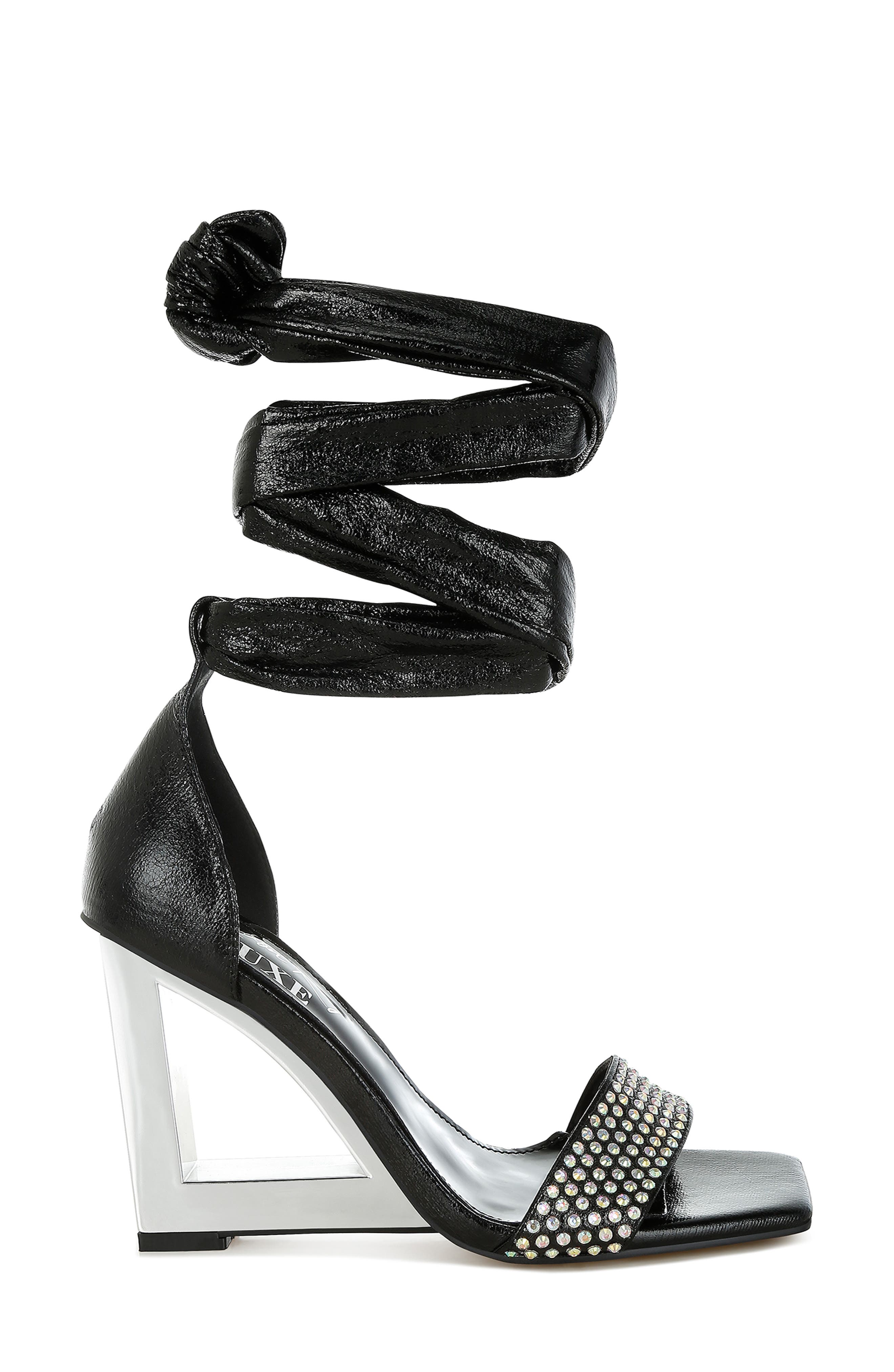 LONDON RAG Harisha Frame Wedge Ankle Tie Sandal, Alternate, color, Black