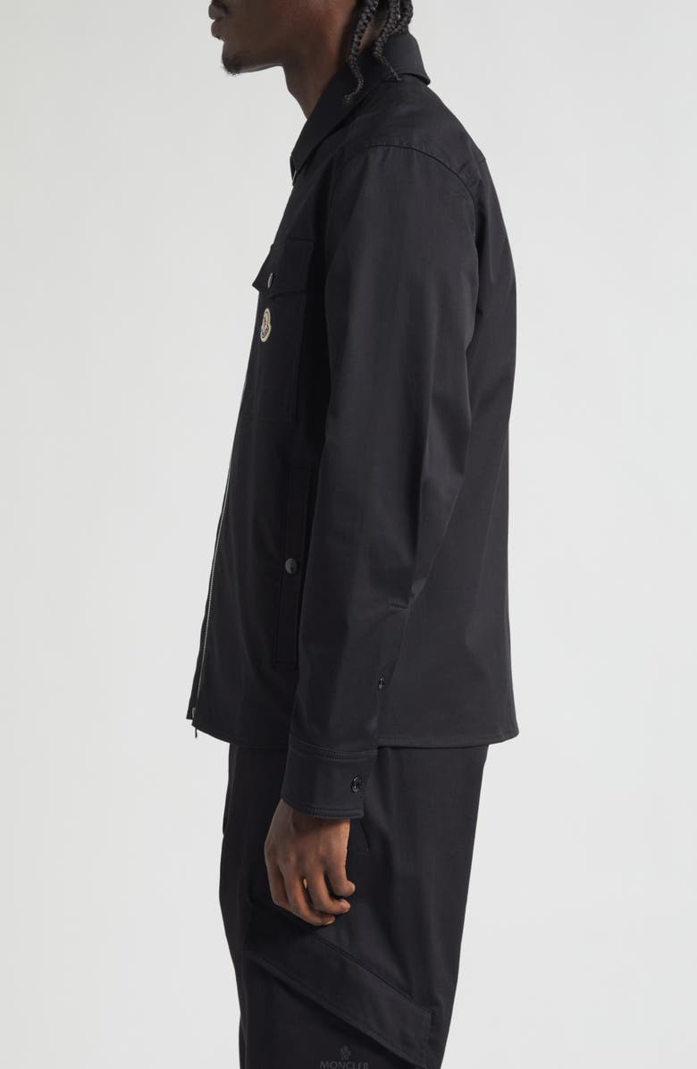 Moncler Stretch Cotton Zip Shirt, Alternate, color, Black